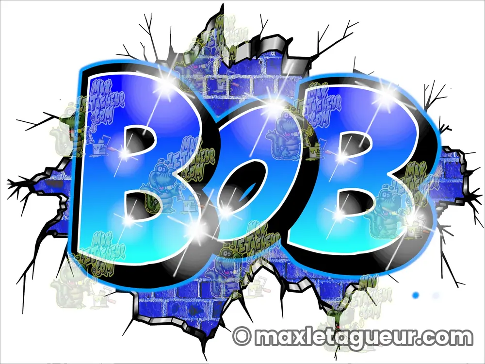 Graffiti prénom Boub bleu et gris – graffiti personnalisé en situation – Max Le Tagueur – 2022