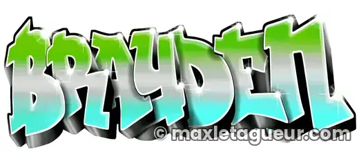 Graffiti prénom Brayden gris et vert – lettrage graffiti – style 3 – Max Le Tagueur