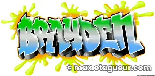 Graffiti prénom Brayden vert et gris – lettrage graffiti – style 4 – Max Le Tagueur