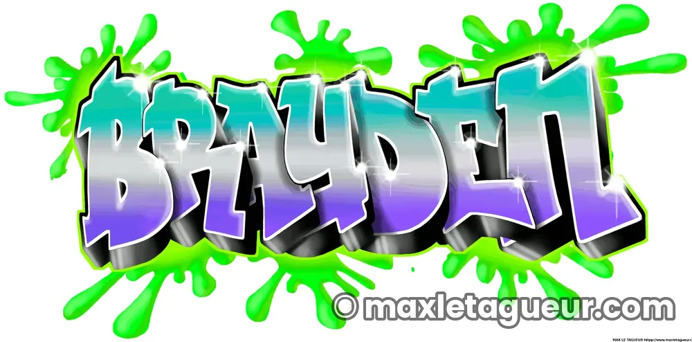 Graffiti prénom Brayden vert et gris – lettrage graffiti – Max Le Tagueur