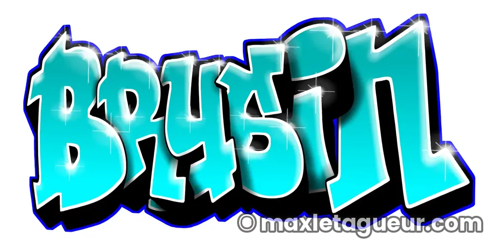 Graffiti prénom Brysin turquoise et noir – lettrage graffiti – Max Le Tagueur – 2020