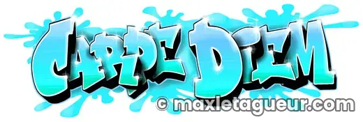 Graffiti Carpe Diem turquoise et noir – lettrage graffiti – style 3 – Max Le Tagueur – 2018