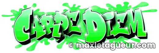 Graffiti Carpe Diem vert et noir – lettrage graffiti – style 7 – Max Le Tagueur