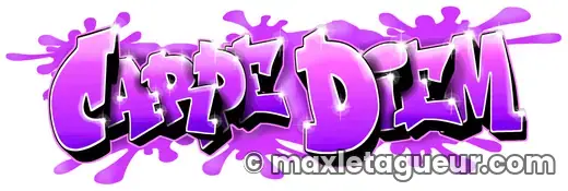 Graffiti Carpe Diem violet et rose – lettrage graffiti – style 9 – Max Le Tagueur