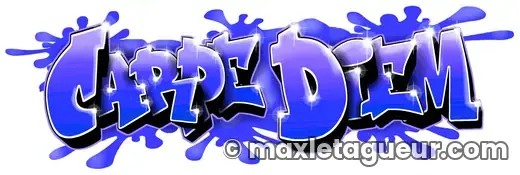 Graffiti Carpe Diem bleu et noir – lettrage graffiti – Max Le Tagueur