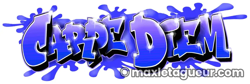 Graffiti Carpe Diem bleu et noir – lettrage graffiti – Max Le Tagueur