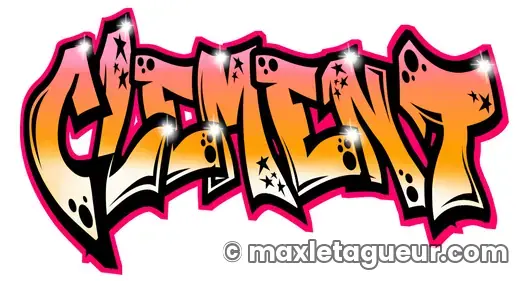 Graffiti prénom Clément orange et noir – lettrage graffiti – style 2 – Max Le Tagueur – 2021