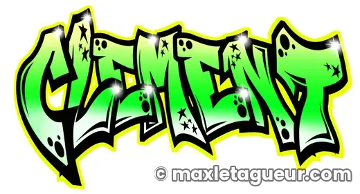 Graffiti prénom Clément vert et noir – lettrage graffiti – style 4 – Max Le Tagueur – 2022