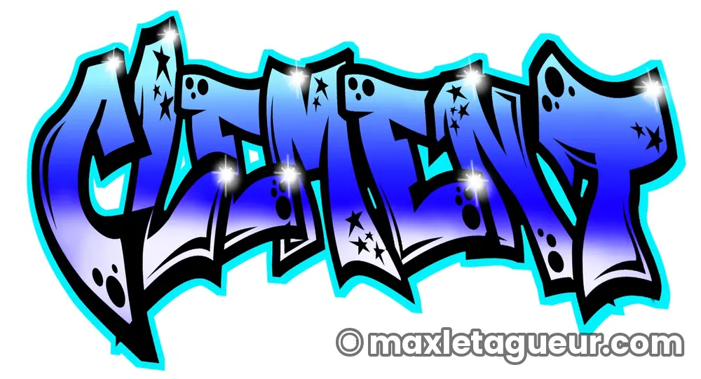 Graffiti prénom Clément bleu et noir – lettrage graffiti – Max Le Tagueur – 2021