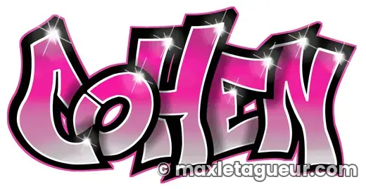Graffiti prénom Cohen rose et noir – lettrage graffiti – style 10 – Max Le Tagueur