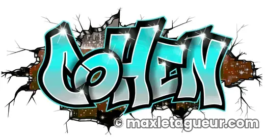 Graffiti prénom Cohen turquoise et gris – lettrage graffiti – style 11 – Max Le Tagueur