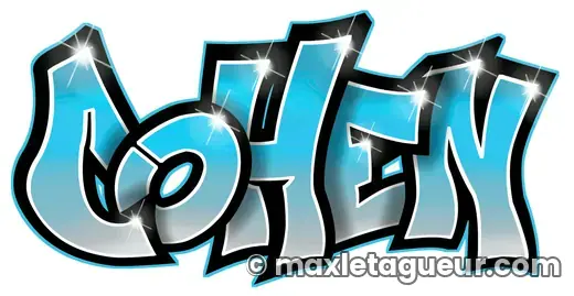 Graffiti prénom Cohen turquoise et noir – lettrage graffiti – style 5 – Max Le Tagueur