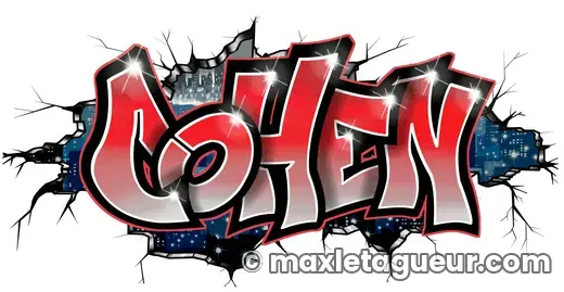 Graffiti prénom Cohen rouge et gris – lettrage graffiti – style 7 – Max Le Tagueur