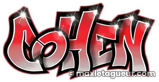 Graffiti prénom Cohen rouge et noir – lettrage graffiti – style 8 – Max Le Tagueur