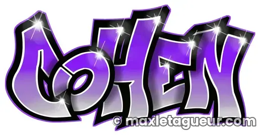 Graffiti prénom Cohen violet et noir – lettrage graffiti – style 9 – Max Le Tagueur