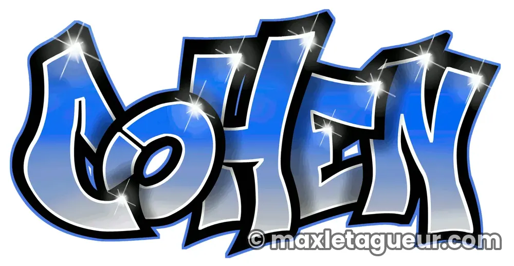 Graffiti prénom Cohen bleu et noir – lettrage graffiti – Max Le Tagueur