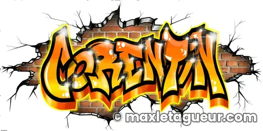 Graffiti prénom Corentin orange et jaune – lettrage graffiti – Max Le Tagueur – 2018