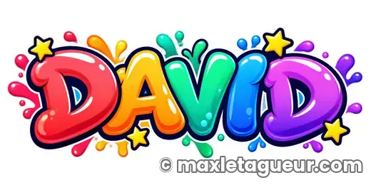 Graffiti prénom David rouge et bleu – lettrage graffiti – style 3 – Max Le Tagueur – 2026