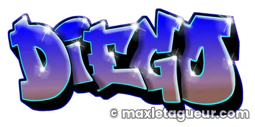 Graffiti prénom Diego bleu et noir – lettrage graffiti – style 2 – Max Le Tagueur – 2020