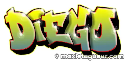 Graffiti prénom Diego jaune et vert – lettrage graffiti – style 3 – Max Le Tagueur – 2020