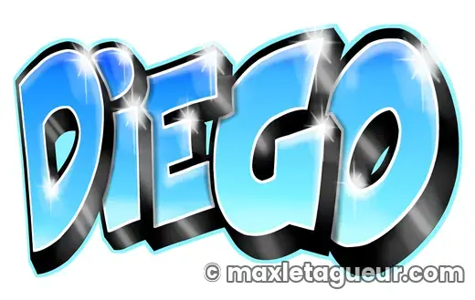 Graffiti prénom Diego turquoise et gris – lettrage graffiti – style 4 – Max Le Tagueur