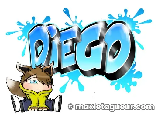 Graffiti prénom Diego turquoise et gris – lettrage graffiti – style 5 – Max Le Tagueur