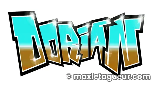 Graffiti prénom Dorian turquoise et gris – lettrage graffiti – style 3 – Max Le Tagueur – 2018