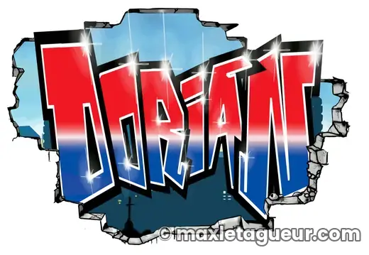 Graffiti prénom Dorian rouge et gris – lettrage graffiti – style 6 – Max Le Tagueur