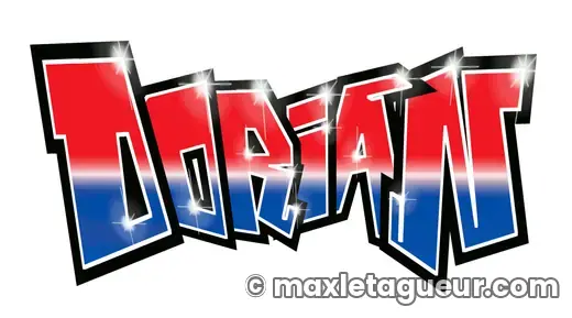 Graffiti prénom Dorian rouge et gris – lettrage graffiti – Max Le Tagueur