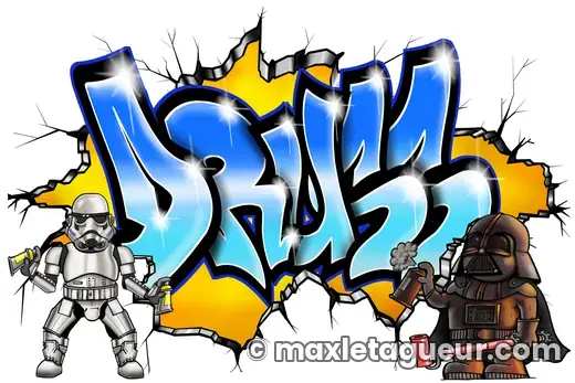 Graffiti blaze Druss gris et bleu – lettrage graffiti – style 2 – Max Le Tagueur