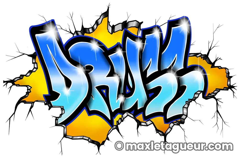 Graffiti blaze Druss bleu et gris – lettrage graffiti – Max Le Tagueur