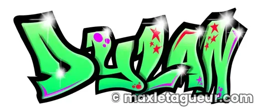 Graffiti prénom Dylan vert et noir – lettrage graffiti – style 2 – Max Le Tagueur – 2021