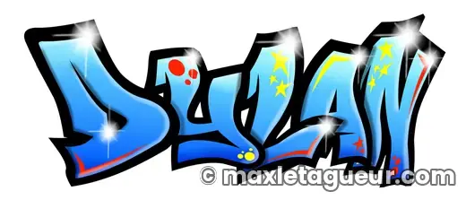 Graffiti prénom Dylan bleu et noir – lettrage graffiti – style 3 – Max Le Tagueur – 2021