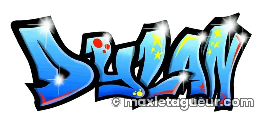 Graffiti prénom Dylan bleu et noir – lettrage graffiti – style 4 – Max Le Tagueur