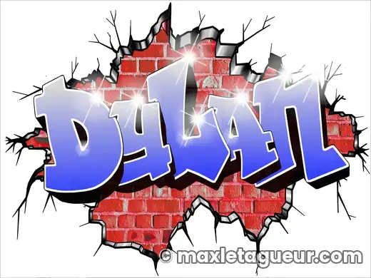 Graffiti prénom Dylan bleu et rouge – lettrage graffiti – style 5 – Max Le Tagueur
