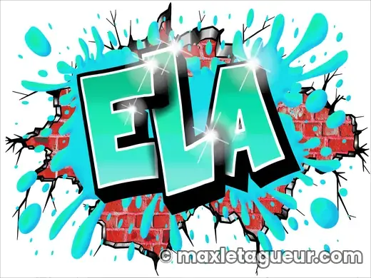Graffiti prénom Ela turquoise et gris – lettrage graffiti – style 3 – Max Le Tagueur