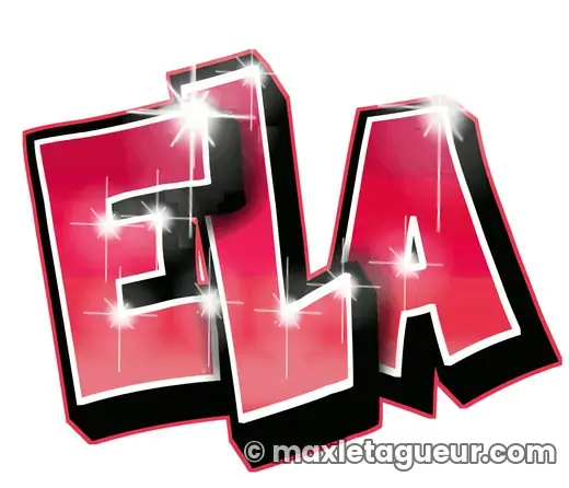Graffiti prénom Ela rouge et noir – lettrage graffiti – style 4 – Max Le Tagueur