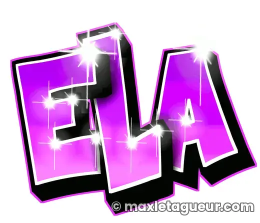 Graffiti prénom Ela rose et noir – lettrage graffiti – style 6 – Max Le Tagueur