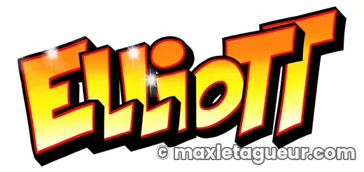 Graffiti prénom Eliott jaune et noir – lettrage graffiti – style 2 – Max Le Tagueur – 2020