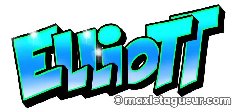 Graffiti prénom Eliott turquoise et noir – lettrage graffiti – Max Le Tagueur – 2020