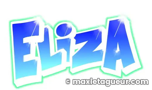 Graffiti prénom Eliza bleu et vert – lettrage graffiti – style 2 – Max Le Tagueur – 2021