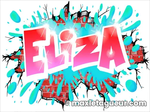 Graffiti prénom Eliza turquoise et rouge – lettrage graffiti – style 4 – Max Le Tagueur