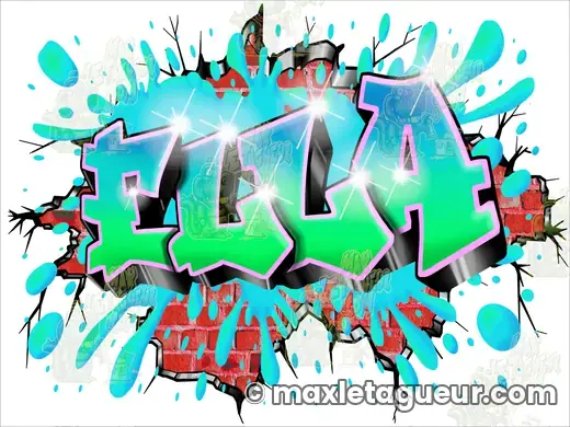 Graffiti prénom Ella turquoise et gris – graffiti personnalisé en situation – style 2 – Max Le Tagueur