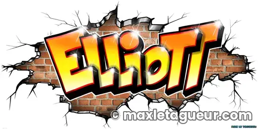 Graffiti prénom Elliott orange et gris – lettrage graffiti – style 2 – Max Le Tagueur