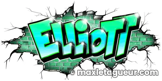 Graffiti prénom Elliott vert et gris – lettrage graffiti – style 3 – Max Le Tagueur