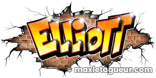 Graffiti prénom Elliott orange et gris – lettrage graffiti – style 4 – Max Le Tagueur