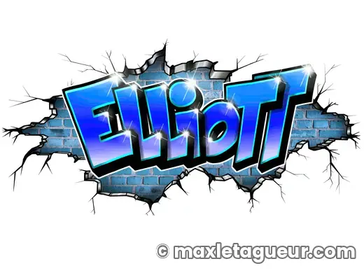 Graffiti prénom Elliott bleu et gris – lettrage graffiti – style 5 – Max Le Tagueur