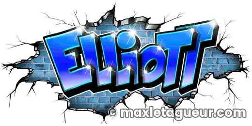 Graffiti prénom Elliott bleu et gris – lettrage graffiti – Max Le Tagueur