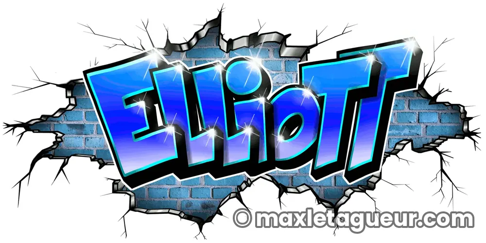 Graffiti prénom Elliott bleu et gris – lettrage graffiti – Max Le Tagueur