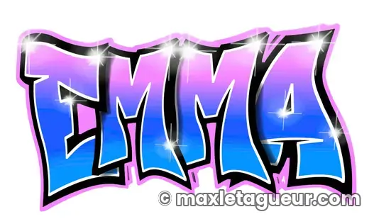 Graffiti prénom Emma bleu et rose – lettrage graffiti – style 3 – Max Le Tagueur